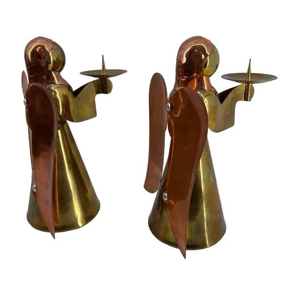 Large MCM Brass Copper Angel Candle Holders Holiday Christmas Ornament - Picture 5 of 9